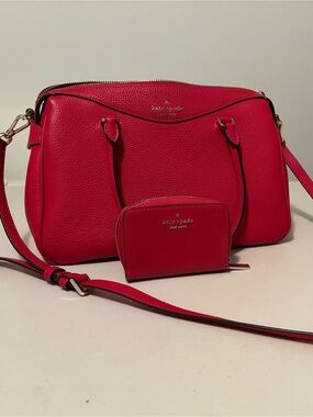 Kate Spade New York Mimi Red Pebbled Leather Satchel + Wallet Set